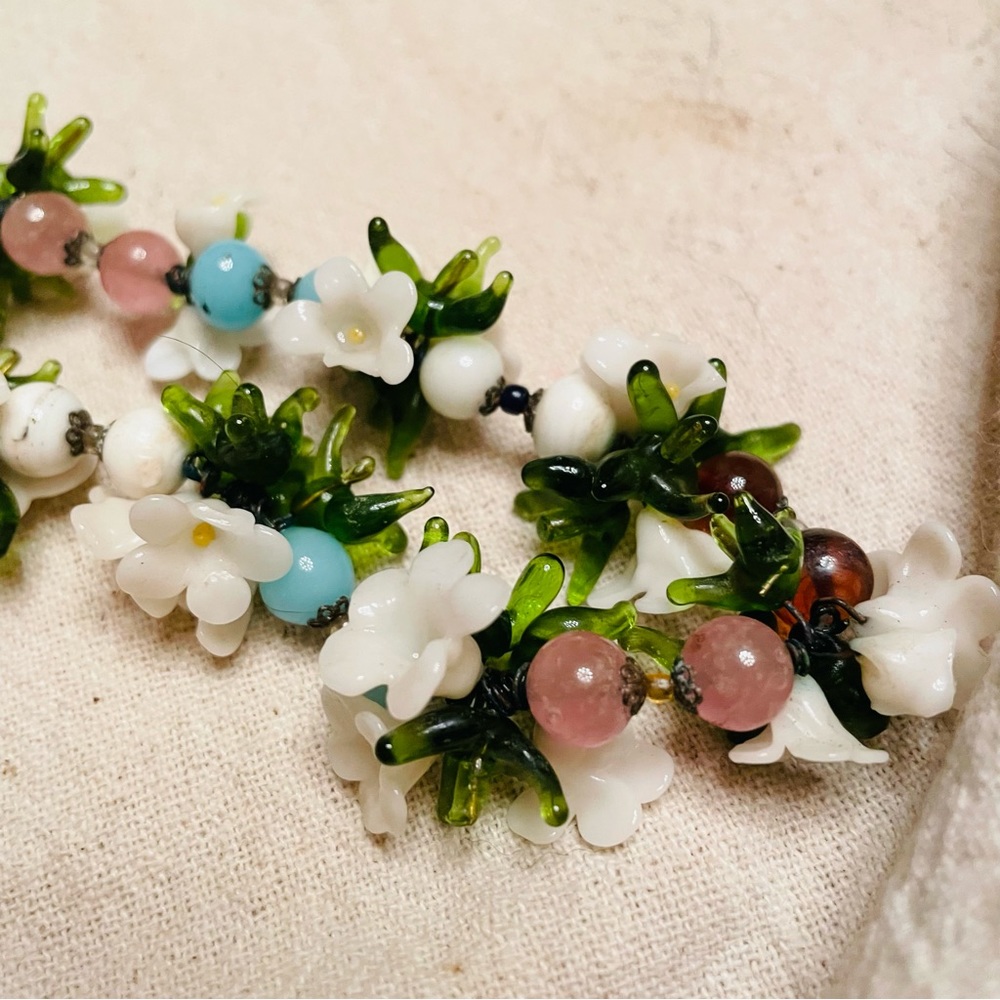 Murano Jewelry Glass Floral Necklace Vintage Venetian Murano Art Glass - Picture 4 of 6